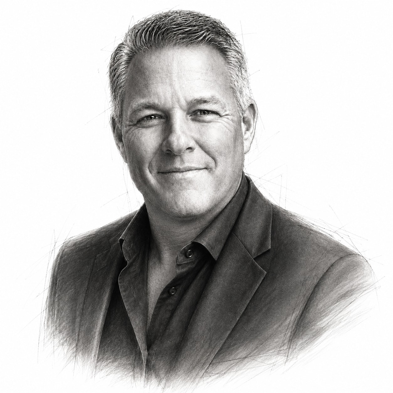 A charcoal portrait of Chris Pollinger